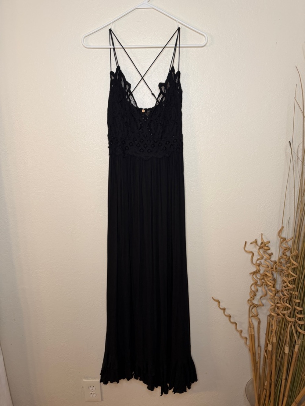 Free People Black Lace Bodice Crisscross Strap Maxi